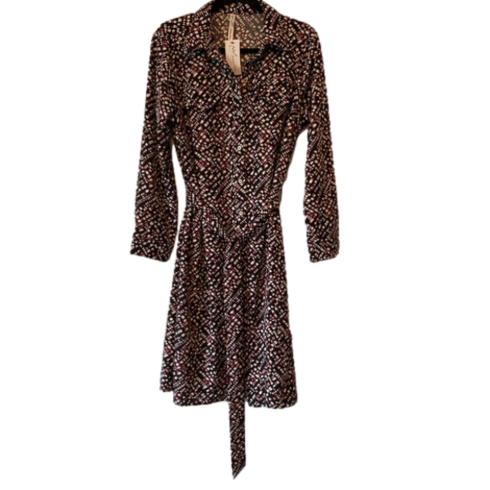 Ny Collection NWT button-up belted shirt dress, long sleeve Pink/Black XL